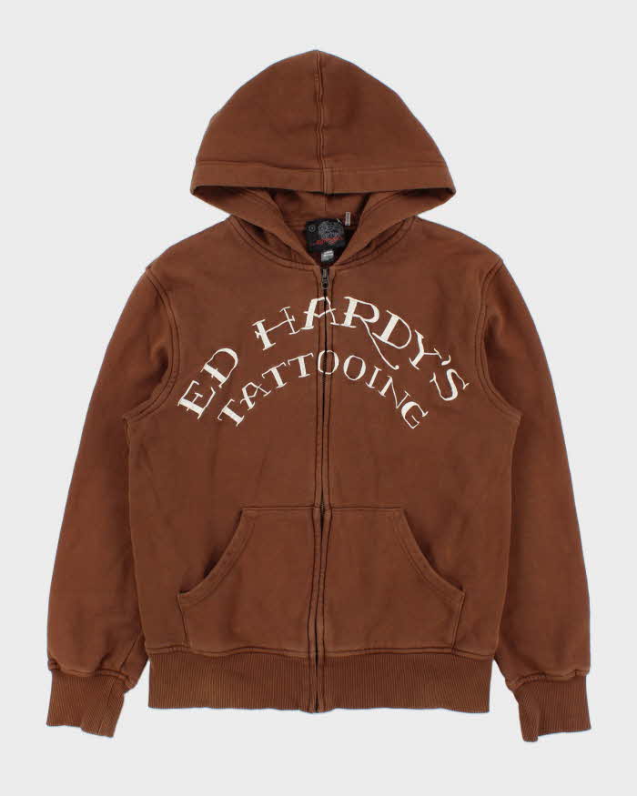 Vintage Ed Hardy Tattooting Embroidered Heavyweight Full-Zip Hoodie - M