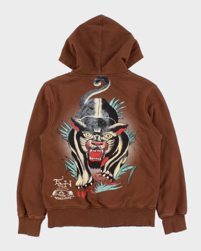 Vintage Ed Hardy Tattooting Embroidered Heavyweight Full-Zip Hoodie - M
