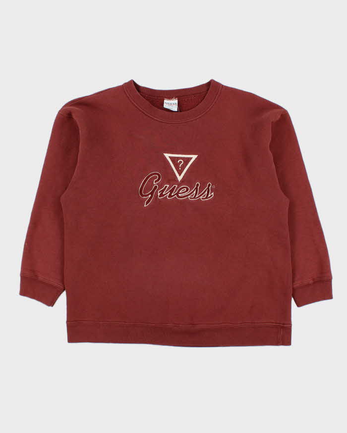 Vintage 1990s Guess Chestnut Embroidered Made In USA Heavyweight Boxy Crewneck Sweatshirt - S