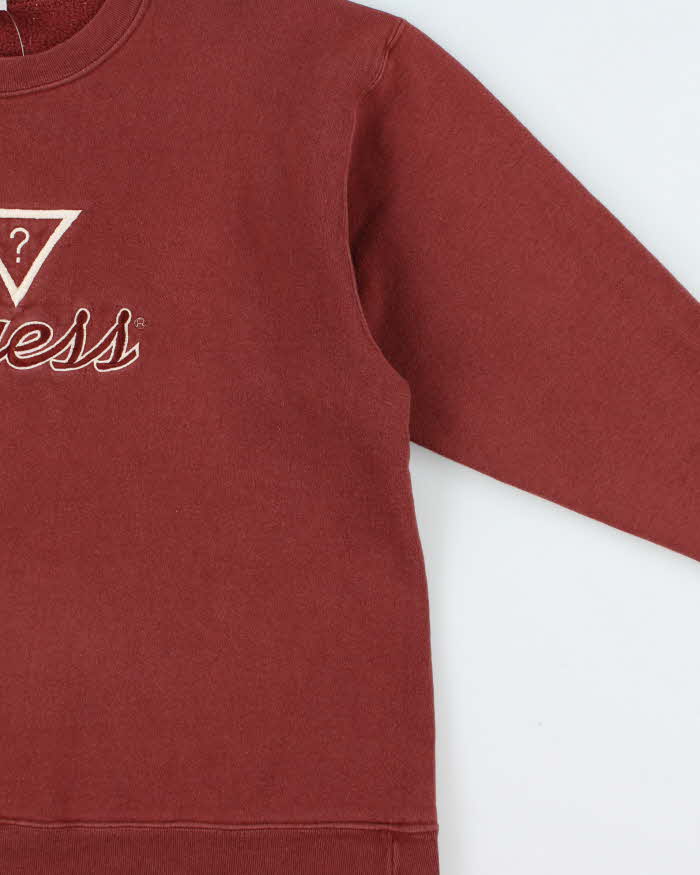 Vintage 1990s Guess Chestnut Embroidered Made In USA Heavyweight Boxy Crewneck Sweatshirt - S