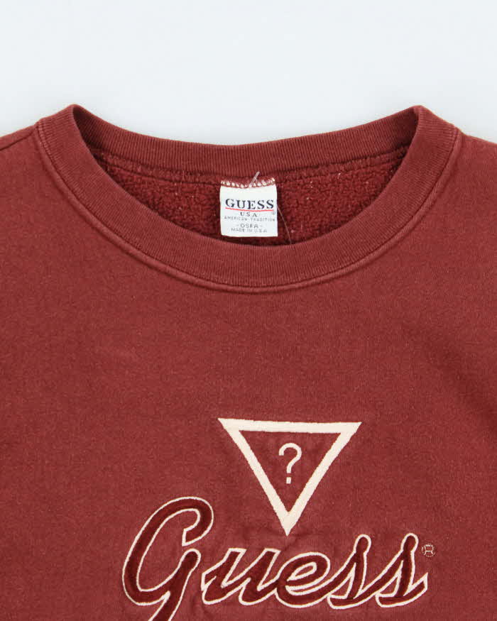 Vintage 1990s Guess Chestnut Embroidered Made In USA Heavyweight Boxy Crewneck Sweatshirt - S