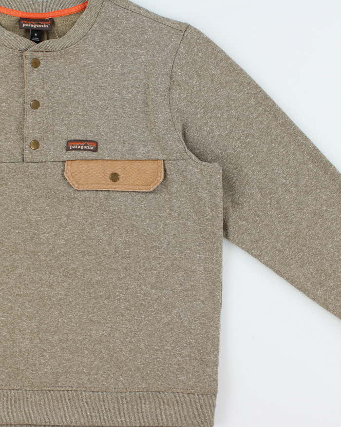 Vintage Patagonia Marl Khaki Fleece Lined Snap Button Canvas Pocket Sweatshirt - M