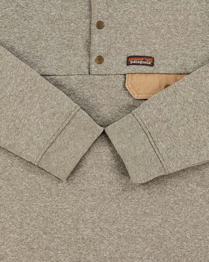 Vintage Patagonia Marl Khaki Fleece Lined Snap Button Canvas Pocket Sweatshirt - M