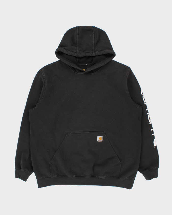 Vintage Carhartt Black Midweight Sleeve Logo Original Fit Pullover Hoodie - XL