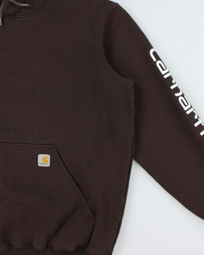 Vintage Carhartt Brown Midweight Sleeve Logo Tall Original Fit Pullover Hoodie - L