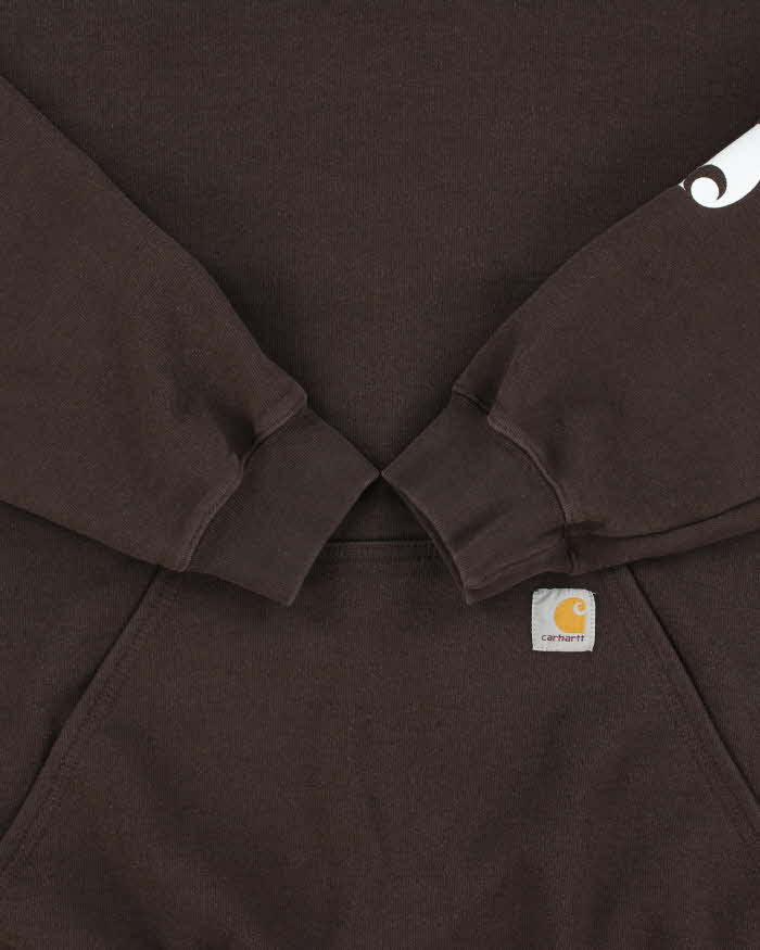 Vintage Carhartt Brown Midweight Sleeve Logo Tall Original Fit Pullover Hoodie - L