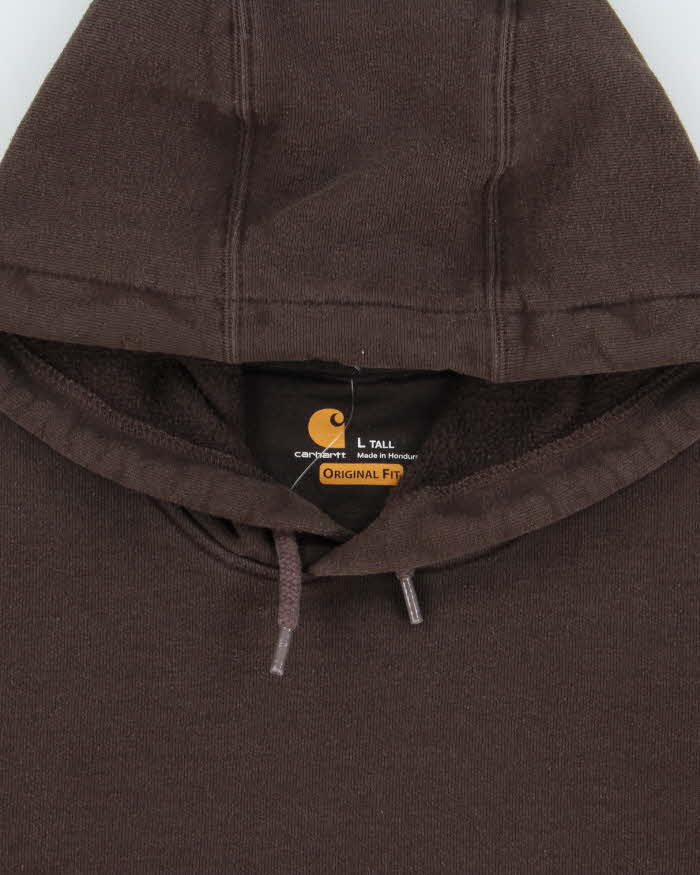 Vintage Carhartt Brown Midweight Sleeve Logo Tall Original Fit Pullover Hoodie - L