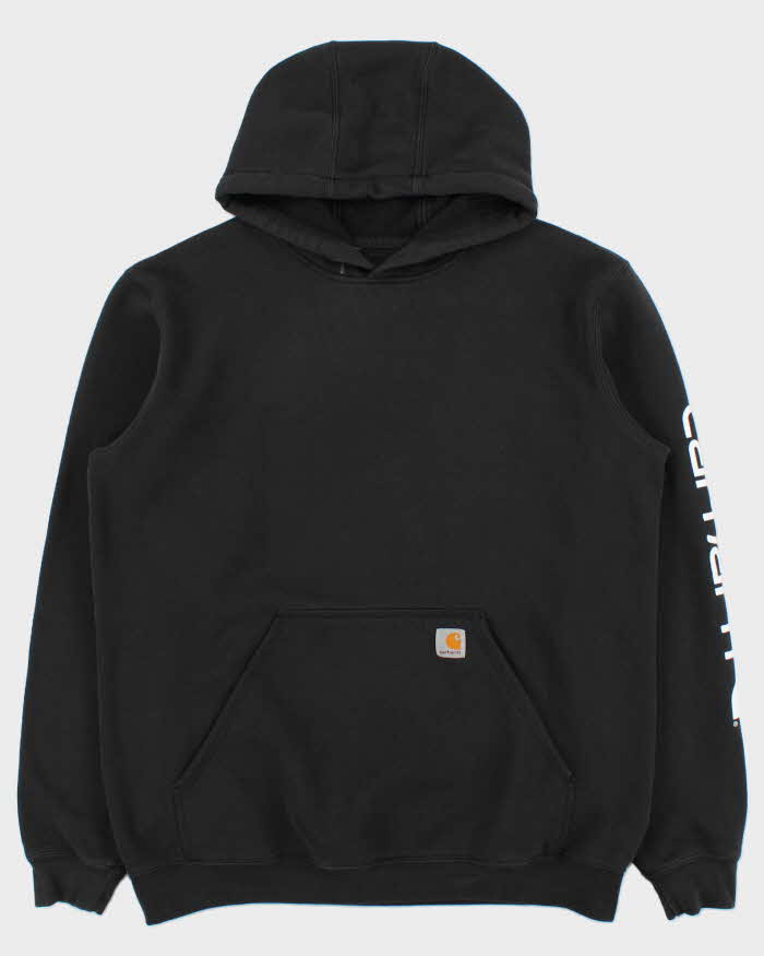 Vintage Carhartt Black Midweight Sleeve Logo Tall Original Fit Pullover Hoodie - L