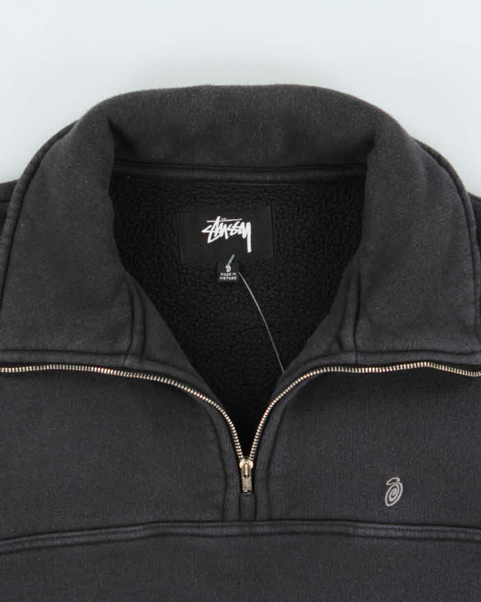 SS2024 Stussy Heavyweight Spiral Fleeced Lined Funnel-Neck Quarter-Zip Sweatshirt - S