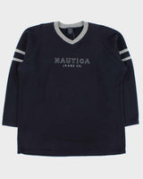 Vintage Y2K 00s Nautica Jeans Co. Fleece Lined Embroidered V-Neck Sweatshirt - L