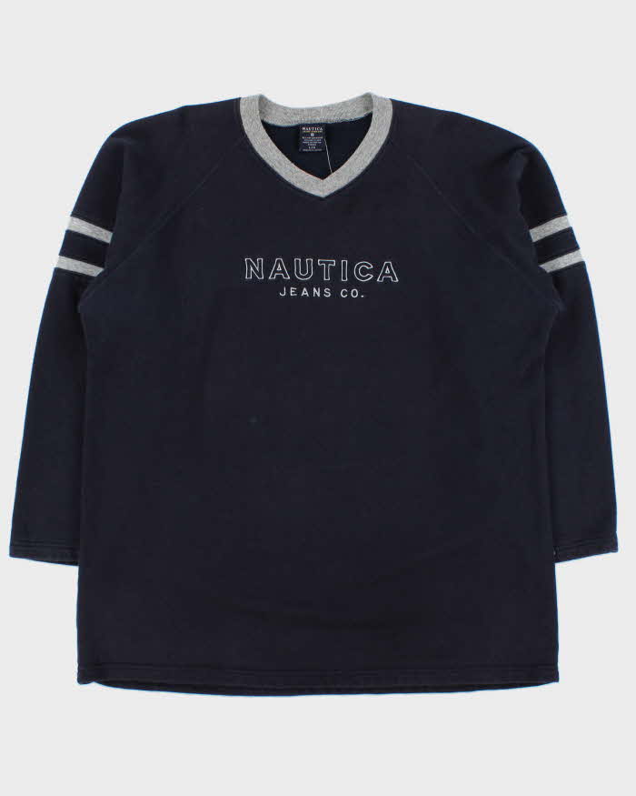 Vintage Y2K 00s Nautica Jeans Co. Fleece Lined Embroidered V-Neck Sweatshirt - L