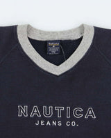 Vintage Y2K 00s Nautica Jeans Co. Fleece Lined Embroidered V-Neck Sweatshirt - L