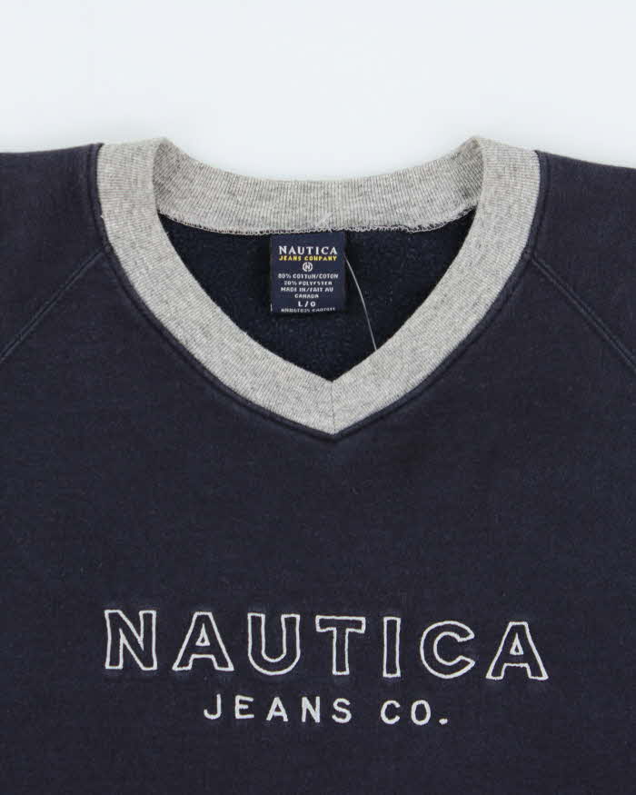 Vintage Y2K 00s Nautica Jeans Co. Fleece Lined Embroidered V-Neck Sweatshirt - L