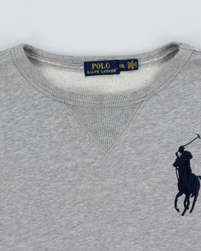 Vintage Polo Ralph Lauren Marl Grey Midweight Big Pony Crewneck Sweatshirt - XXL
