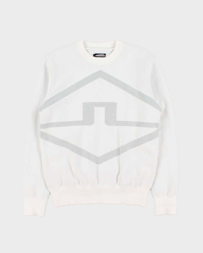 J.Lindeberg White Wool Blend Shell Lined Crewneck Knit Sweatshirt - M