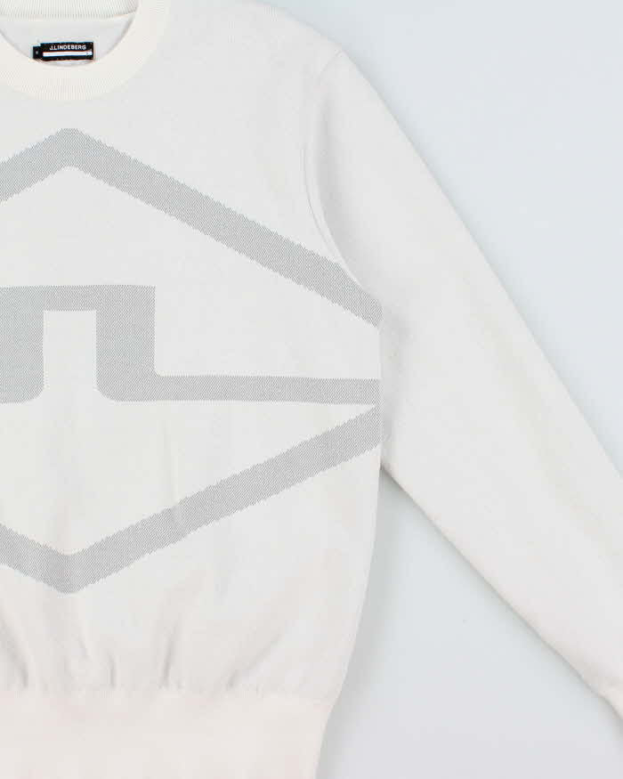 J.Lindeberg White Wool Blend Shell Lined Crewneck Knit Sweatshirt - M