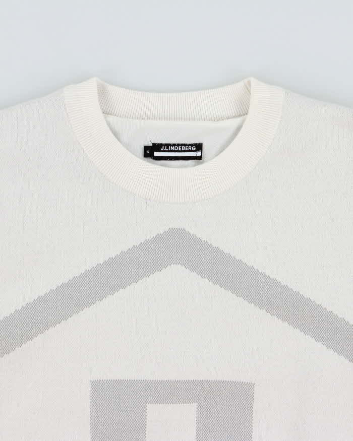 J.Lindeberg White Wool Blend Shell Lined Crewneck Knit Sweatshirt - M