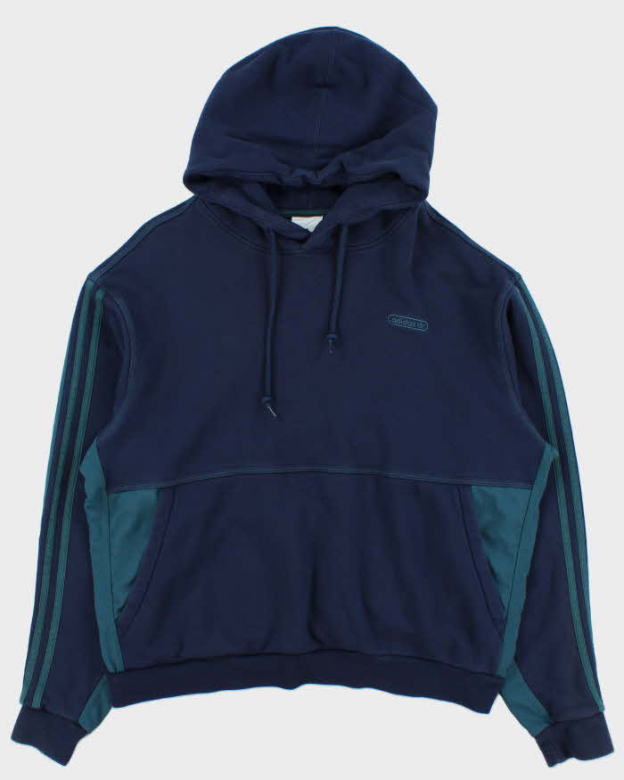 Adidas Originals Navy WW Heavyweight Embroidered 3-Stripe Canvas Panel Pullover Hoodie - XL