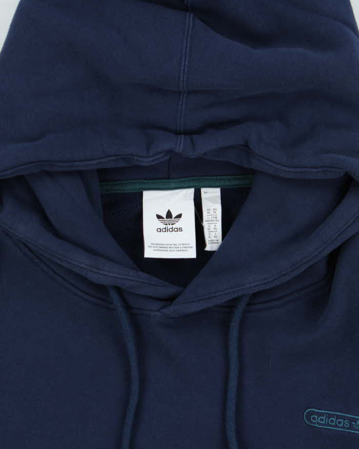 Adidas Originals Navy WW Heavyweight Embroidered 3-Stripe Canvas Panel Pullover Hoodie - XL