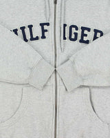Vintage Y2K 00s Tommy Hilfiger Grey Marl Patch Embroidered Spell-Out Full-Zip Hoodie - M