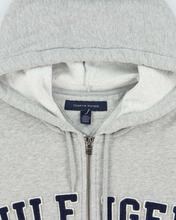 Vintage Y2K 00s Tommy Hilfiger Grey Marl Patch Embroidered Spell-Out Full-Zip Hoodie - M