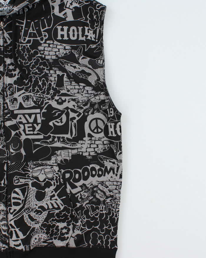 Vintage Y2K 00s Avirex Heavyweight Comic Strip Sleeveless Full-Zip Hoodie - XL