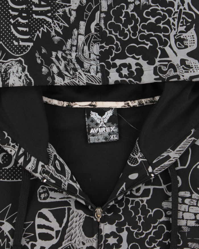 Vintage Y2K 00s Avirex Heavyweight Comic Strip Sleeveless Full-Zip Hoodie - XL