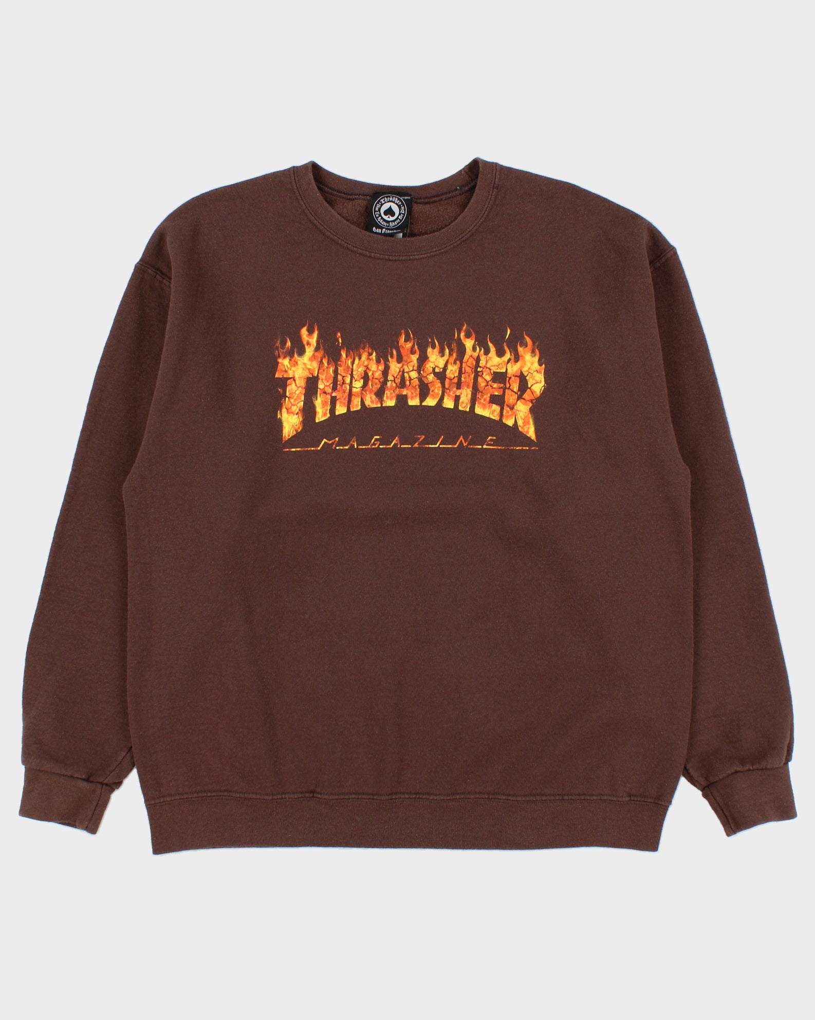 Vintage Thrasher Magazine Brown Flame Logo Crewneck Skater Sweatshirt - L