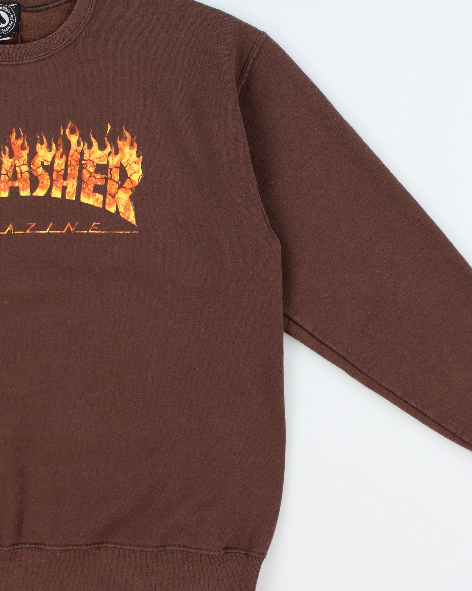 Vintage Thrasher Magazine Brown Flame Logo Crewneck Skater Sweatshirt - L