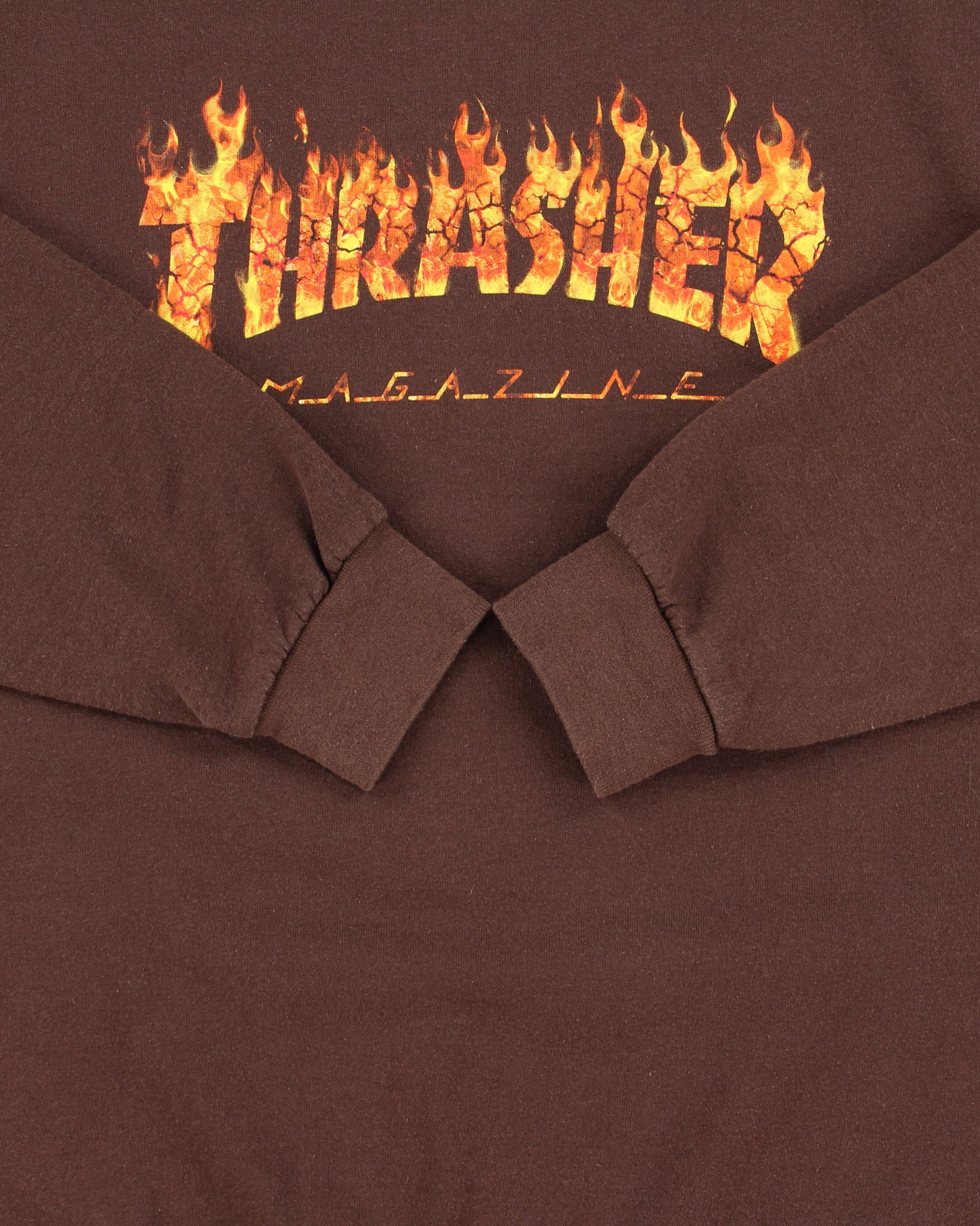 Vintage Thrasher Magazine Brown Flame Logo Crewneck Skater Sweatshirt - L
