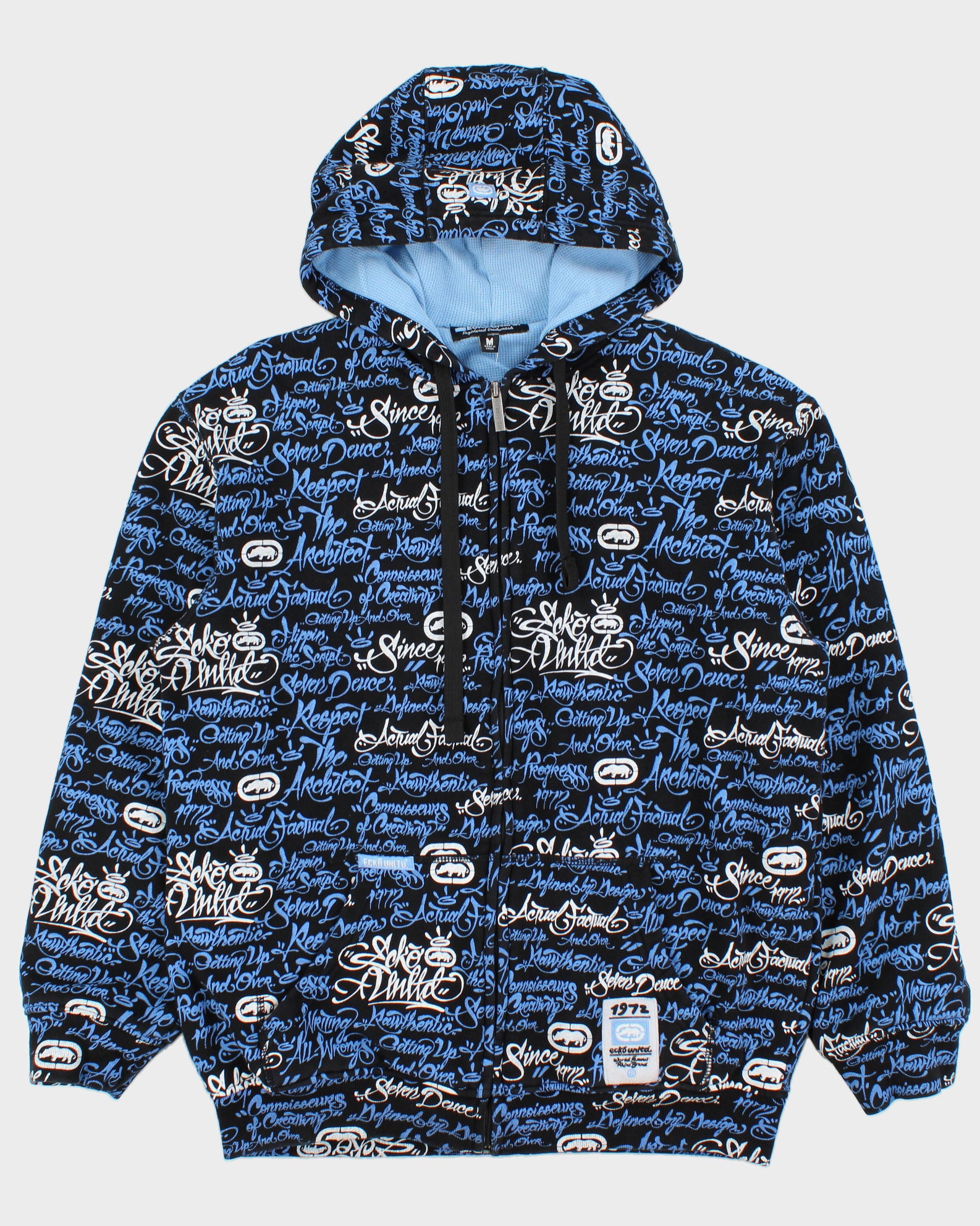 Vintage Y2K 00s Ecko UNLTD Heavyweight Scripture Waffle Knit Lined Full-Zip Hoodie - M
