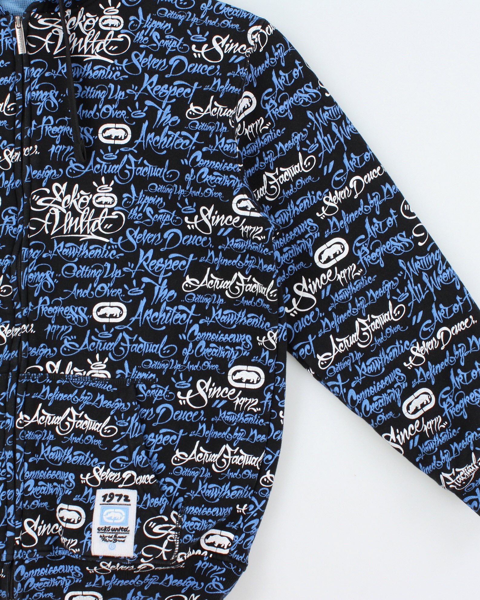 Vintage Y2K 00s Ecko UNLTD Heavyweight Scripture Waffle Knit Lined Full-Zip Hoodie - M