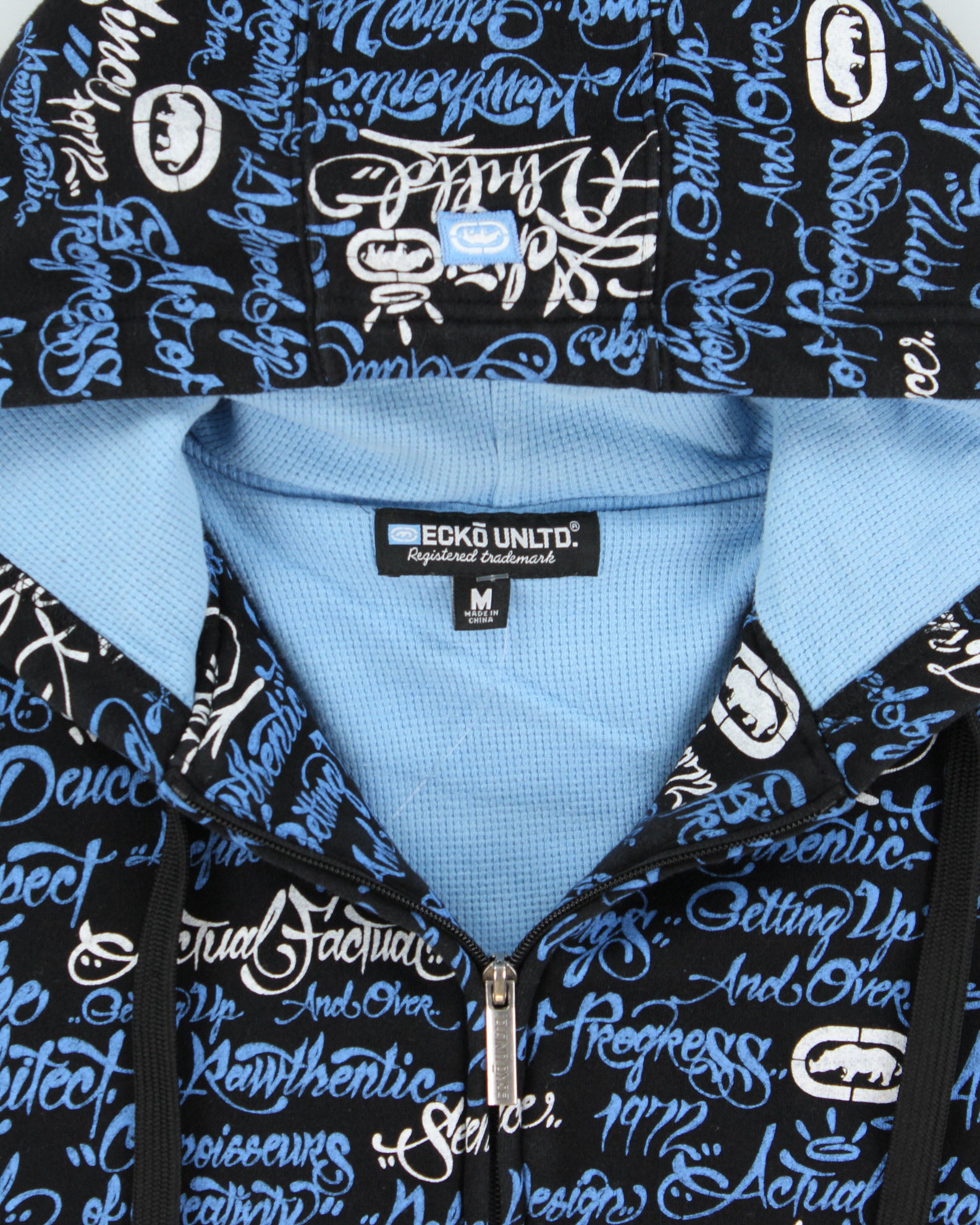 Vintage Y2K 00s Ecko UNLTD Heavyweight Scripture Waffle Knit Lined Full-Zip Hoodie - M