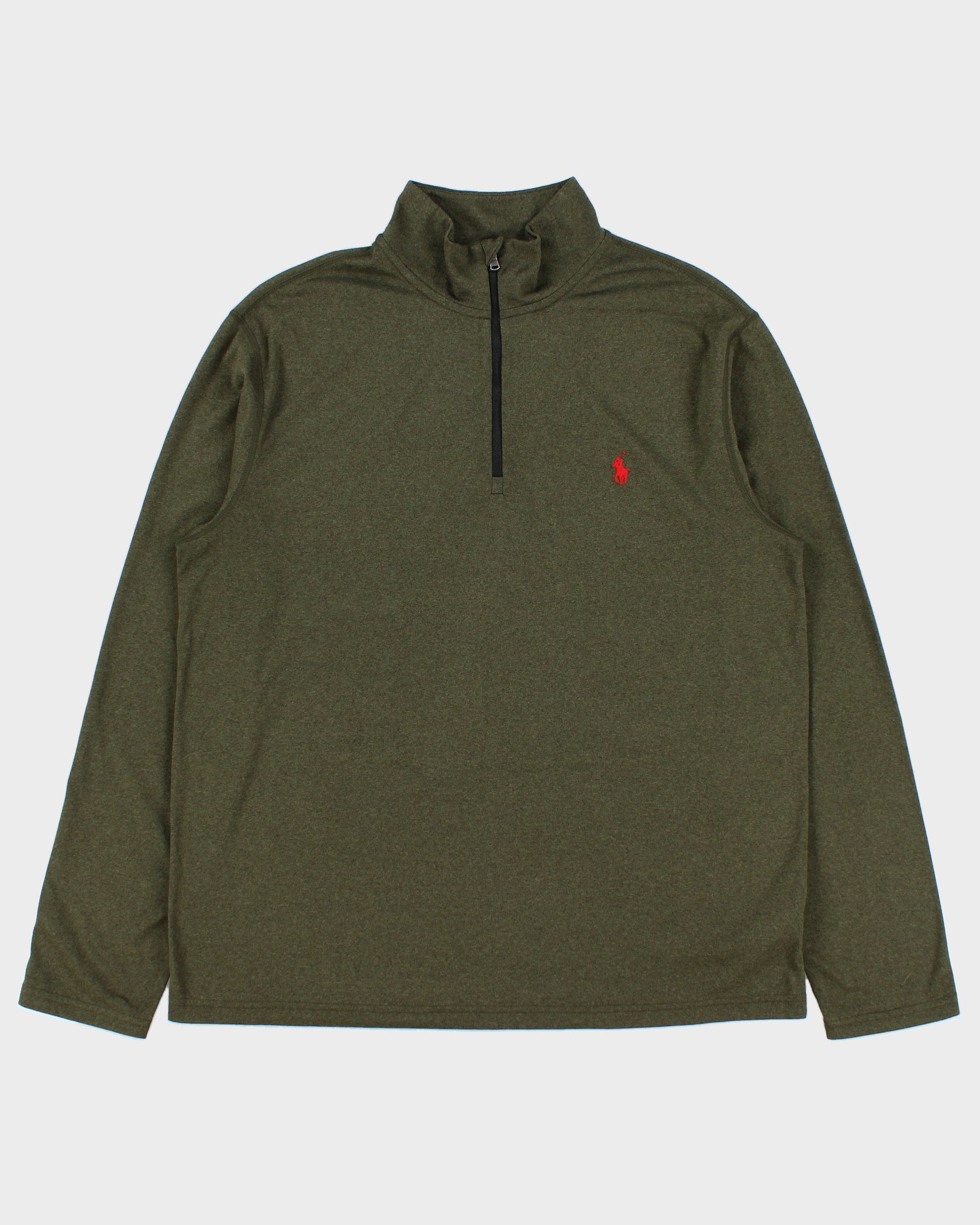 Vintage Polo Ralph Lauren Performance Khaki Lightweight Thermal Quarter-Zip Sweatshirt - L