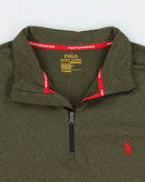 Vintage Polo Ralph Lauren Performance Khaki Lightweight Thermal Quarter-Zip Sweatshirt - L