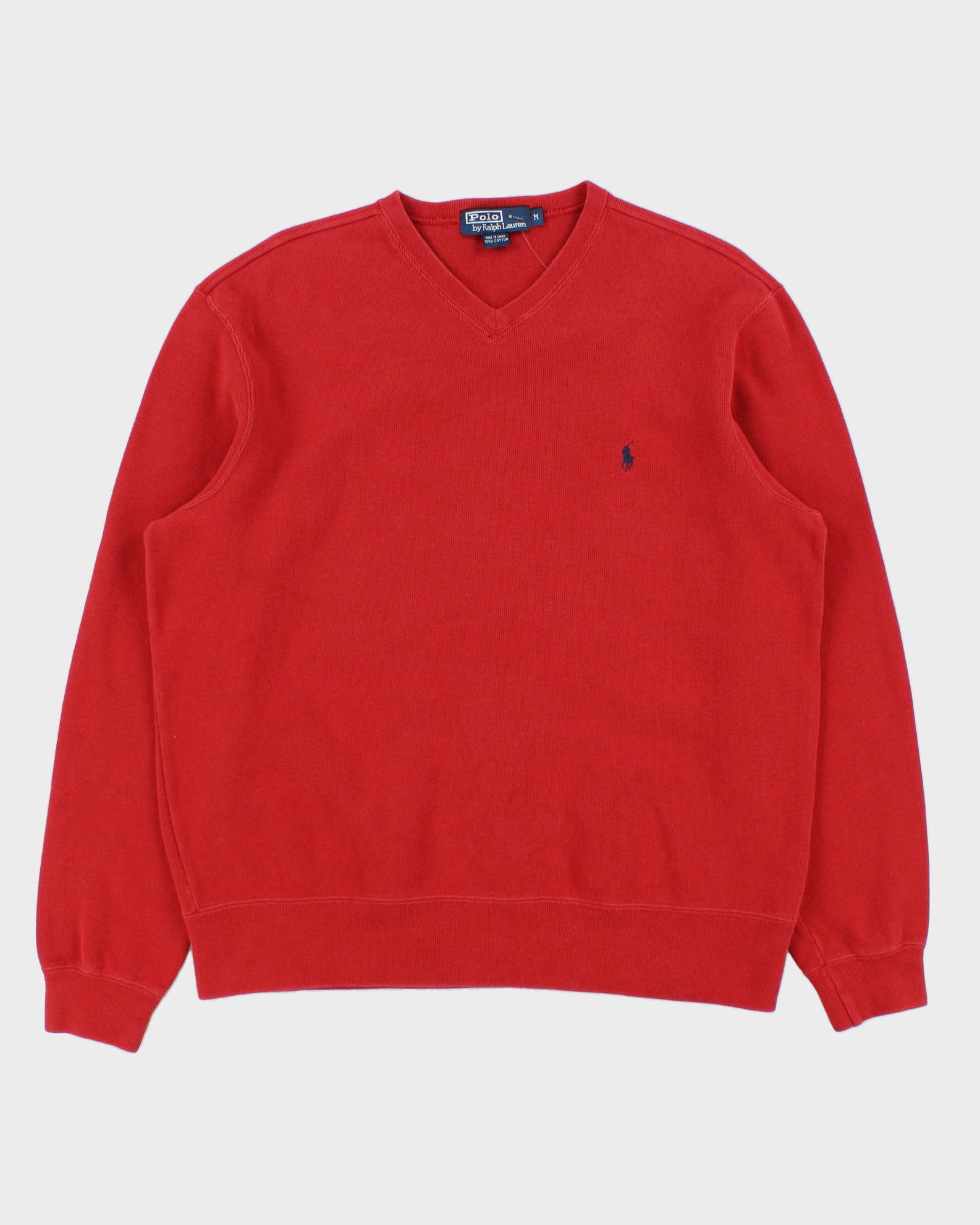 Vintage 1990s Polo Ralph Lauren Pale Red Heavyweight V-Neck Sweatshirt - M