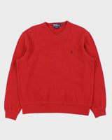 Vintage 1990s Polo Ralph Lauren Pale Red Heavyweight V-Neck Sweatshirt - M
