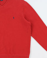 Vintage 1990s Polo Ralph Lauren Pale Red Heavyweight V-Neck Sweatshirt - M
