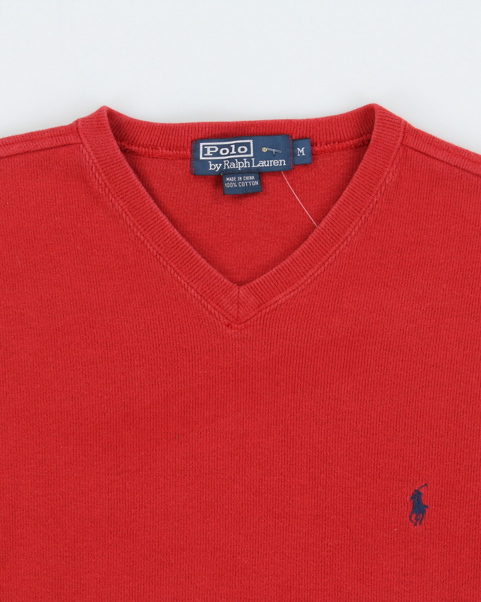 Vintage 1990s Polo Ralph Lauren Pale Red Heavyweight V-Neck Sweatshirt - M