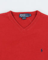 Vintage 1990s Polo Ralph Lauren Pale Red Heavyweight V-Neck Sweatshirt - M
