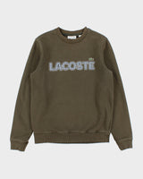 Vintage Lacoste Khaki Embroidered Houndstooth Spell Out Heavyweight Crewneck Sweatshirt - S
