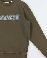 Vintage Lacoste Khaki Embroidered Houndstooth Spell Out Heavyweight Crewneck Sweatshirt - S