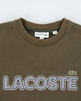 Vintage Lacoste Khaki Embroidered Houndstooth Spell Out Heavyweight Crewneck Sweatshirt - S