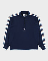 Vintage Adidas Originals Navy Heavyweight Embroidered 3-Stripe Quarter-Zip Collared Sweatshirt - S