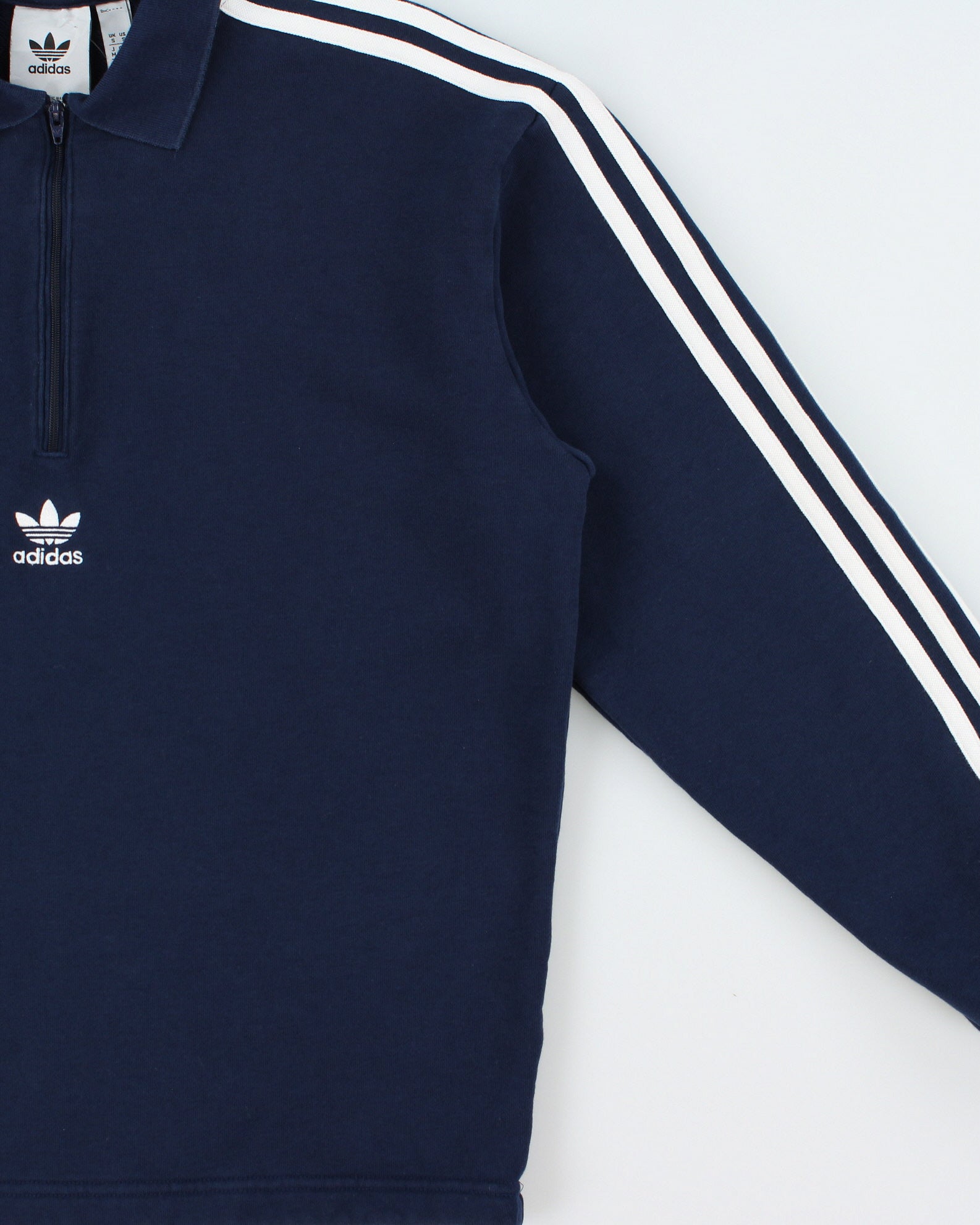 Vintage Adidas Originals Navy Heavyweight Embroidered 3-Stripe Quarter-Zip Collared Sweatshirt - S