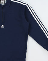 Vintage Adidas Originals Navy Heavyweight Embroidered 3-Stripe Quarter-Zip Collared Sweatshirt - S
