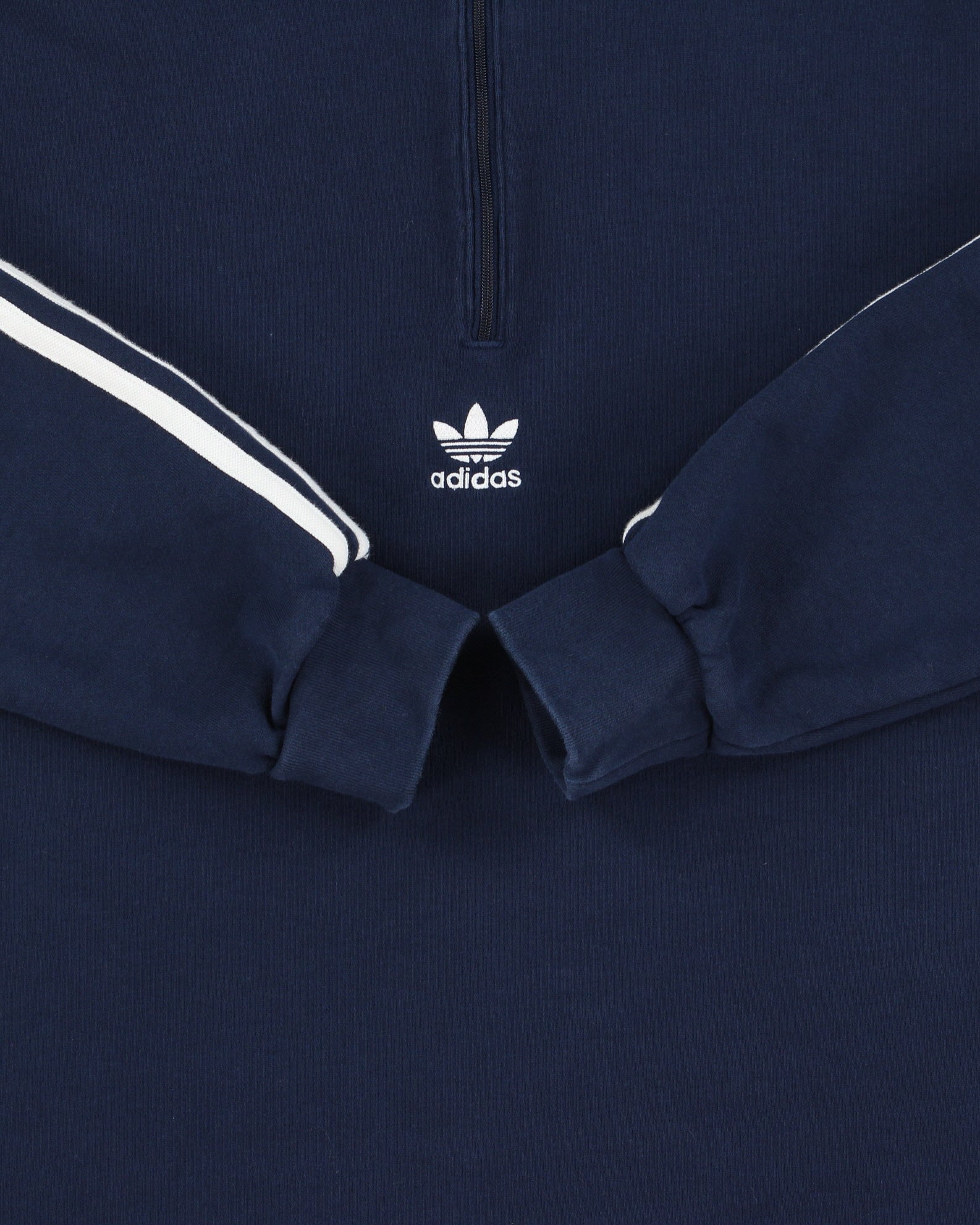 Vintage Adidas Originals Navy Heavyweight Embroidered 3-Stripe Quarter-Zip Collared Sweatshirt - S