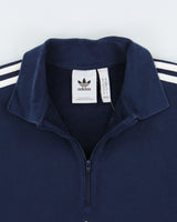 Vintage Adidas Originals Navy Heavyweight Embroidered 3-Stripe Quarter-Zip Collared Sweatshirt - S