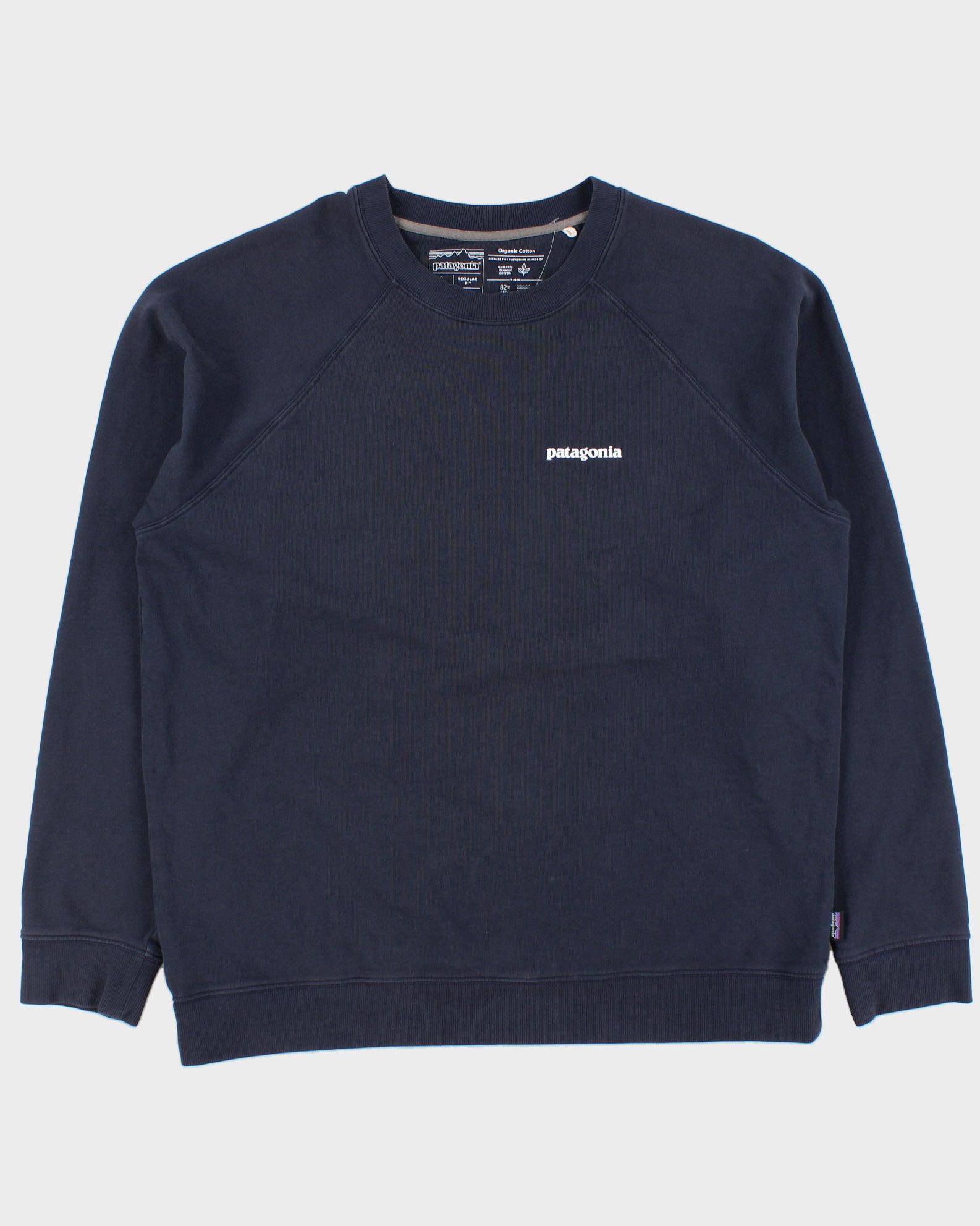 Vintage Patagonia Navy P-6 Logo Organic Fairtrade Regular Fit Crewneck Sweatshirt - L