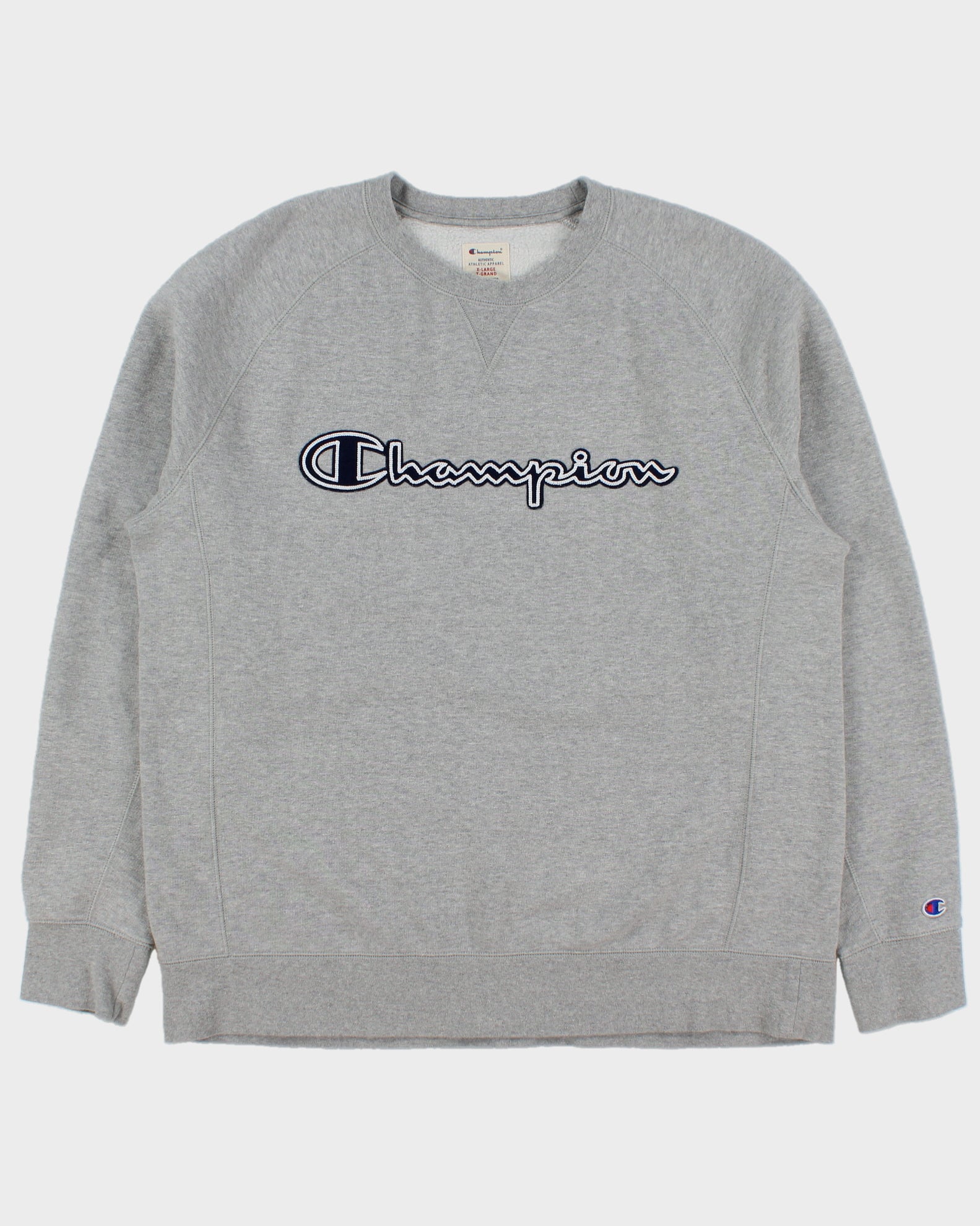 Vintage Champion Grey Marl Embroidered Spell Out Crewneck Sweatshirt - XL